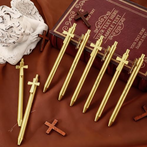 Sayglossy 30 bolígrafos dorados con cruz y tinta negra miniatura 5