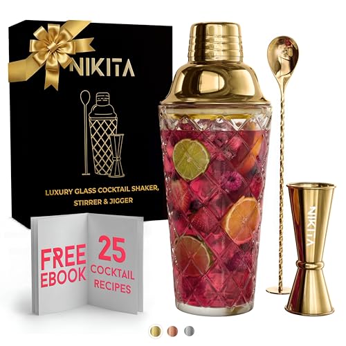 Glass Cocktail Shaker Set - 5 Piece - Gold Martini