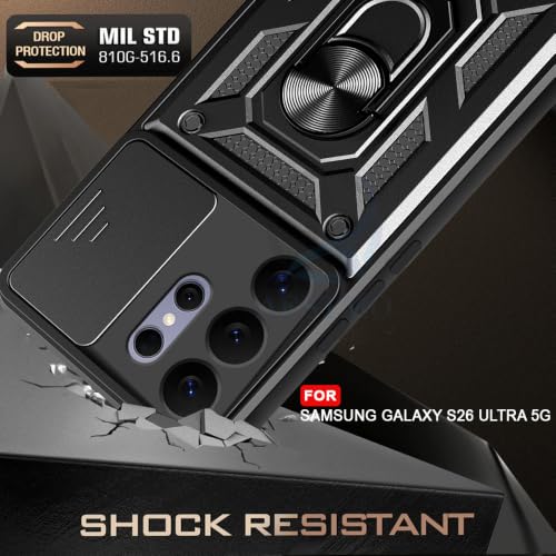 Image of AESTMO Tough Armor Samsung Galaxy S26 Ultra 5G Bumper Back Case Cover | Ring Holder & Sliding Camera Shield Cover | 360 Degree Protection Back Case Cover for Samsung Galaxy S26 Ultra 5G (Black)
