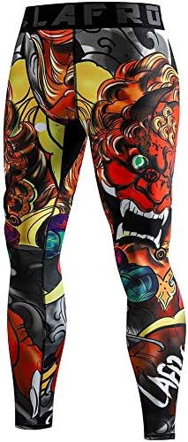 LAFROI Men's Quick Dry Cool Compression Fit Tights Leggings Waistband-YSK08 Lion Dance Size LG