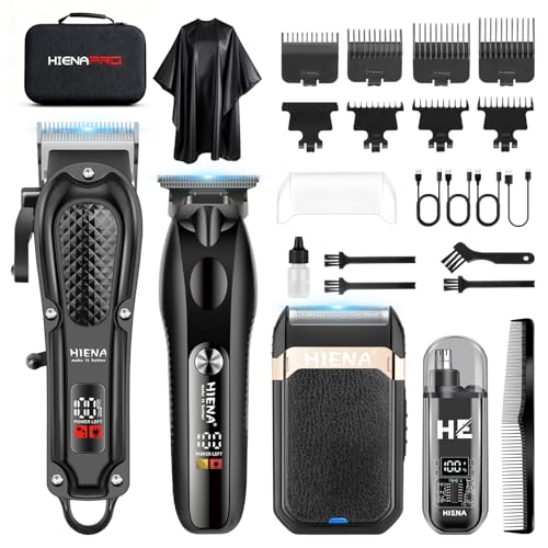 HIENA PRO Maquina de Cortar Pelo Hombre, Inalámbrico Cortapelos, Recortadora de Barba, Afeitadora de Láminas, Cortapelos de Nariz, Juego Completo Kit Barbero Eléctrico
