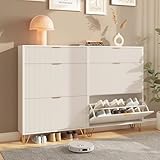 DIYHOM Juego de 2 zapateros con 2 puertas y 1 puerta, color blanco, zapatero estrecho, dispositivo antivuelco, para entrada, pasillo, 80 x 24 x 118,5 cm