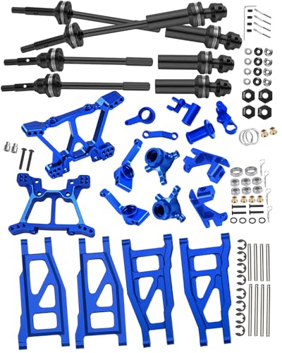 Rcarmumb RC Upgrades Part for 1/10 Slash Stampede 4x4 (VXL),Alloy Front Rear Suspension Arm,Driveshaft,Caster Block,Steering Blocks,Rear Stub Axle Carriers,Shock Tower Set,Hex Hub Adapters,Navy Blue