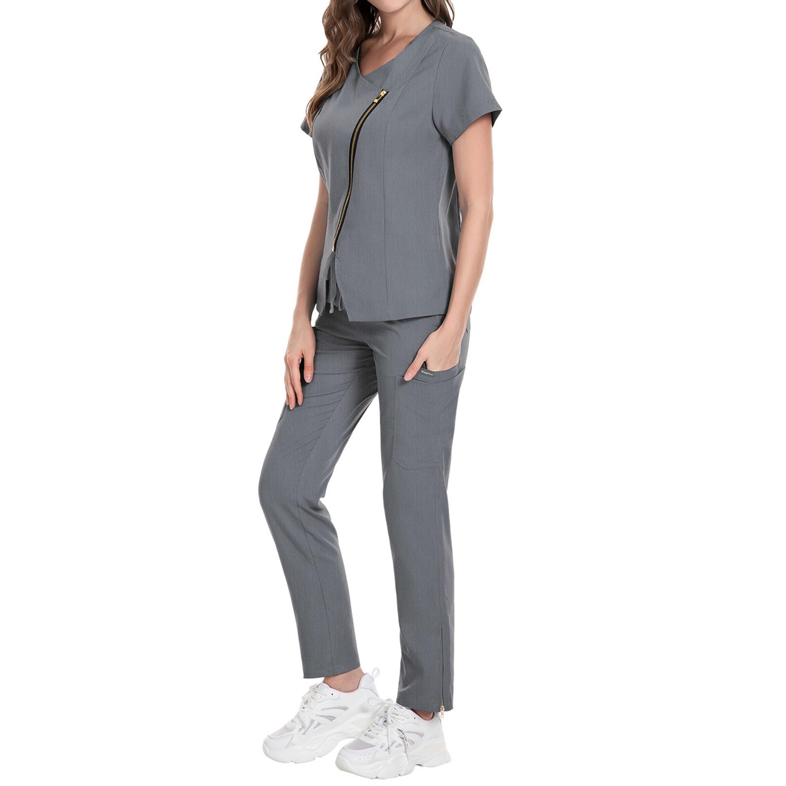 Completo medico per uomo e donna, 2 pezzi, abbigliamento da lavoro per infermiere, medico, set di abbigliamento professionale a maniche corte e pantaloni lunghi, uniforme protettiva, uniforme