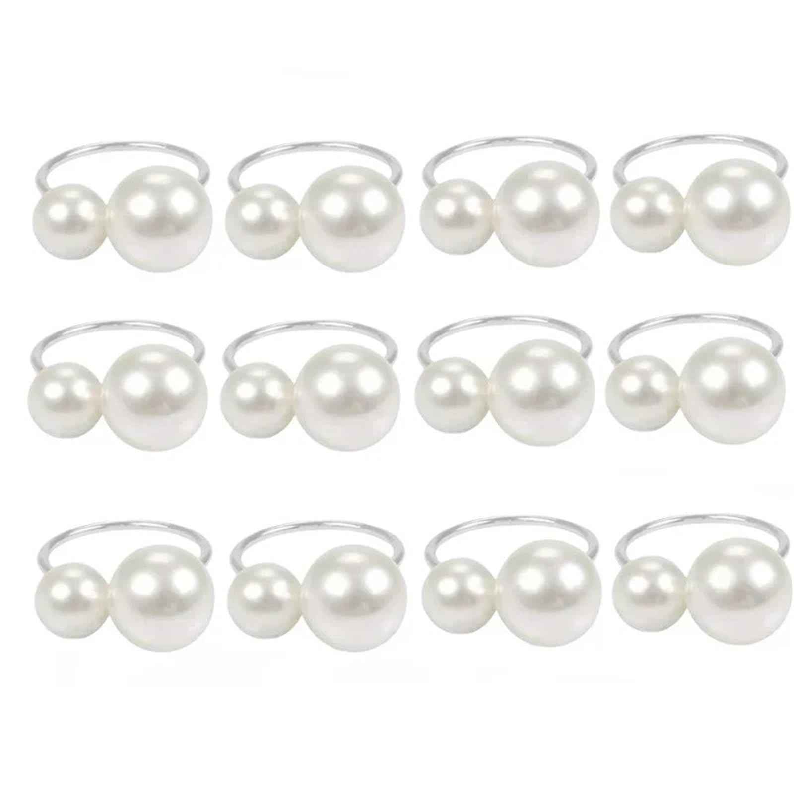 12Pcs Gold Pearl Napkin Rings Elegant Dinner Party Table Decor