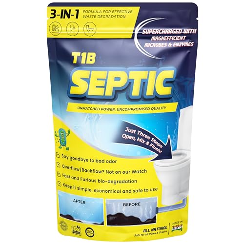 Image of T1B Septic Tank Cleaning Powder - 3-in-1 100X Powerful Formula with Microbes & Enzymes, Odour Removal, Prevents Blockages & Clears Drains, Septic Tank Treatment Powder