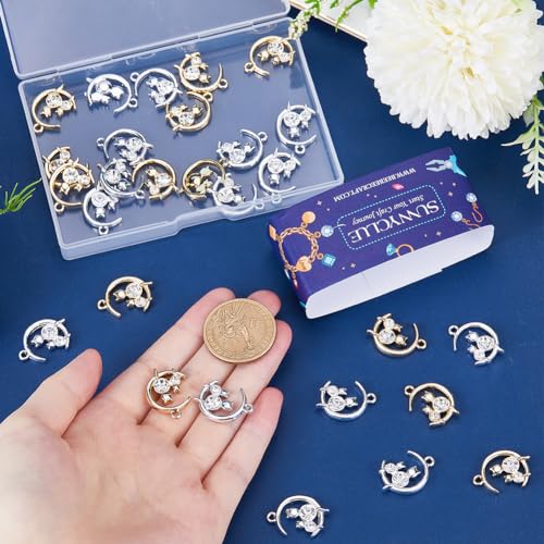 SUNNYCLUE 1 Box 36Pcs Cat on Moon Charm Silver Crescent Moon Charms Bulk Cute Kitty with Rhinestone Alloy Gold Half Moon Cat Charms for Jewelry Making Charms Necklace Bracelet Earrings Crafts Women - Image 3