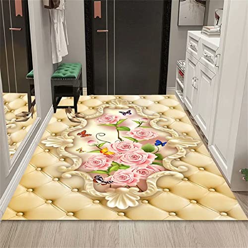 Webteppich Badteppich Rosa Rose Blumendruck Design Mädchen Teppich Heimmatte 60X90CM Kuschelteppich