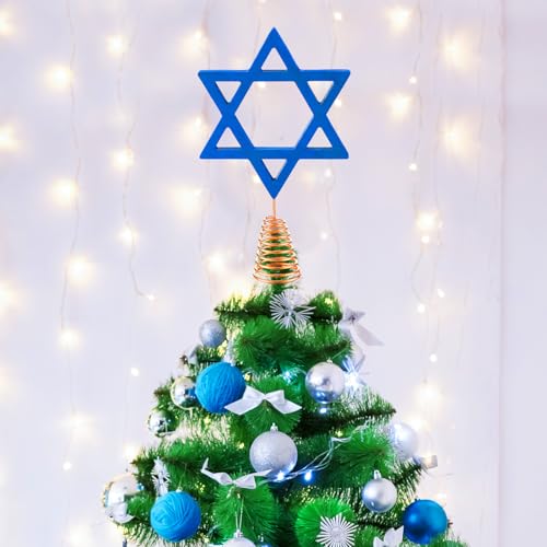 Soulchen 10 Inch Wooden Hanukkah Tree Topper Blue Christmas Treetop