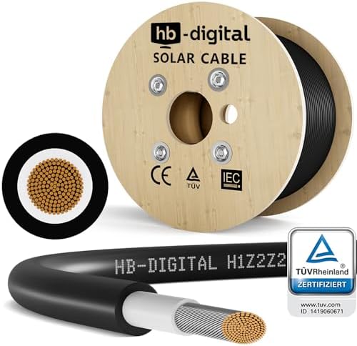 HB-DIGITAL Kabel solarny 300 m, 6 mm² do modułów solarnych, czysta miedź, przedłużacz, panel słoneczny, przewod, pojedyncza żyła, elastyczna, dwuwarstwowa, specjalna izolacja, 1500 V, czarny