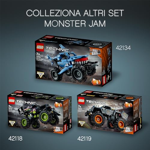 Technic Monster Jam El Toro Loco, Set 2 in 1, Camion Giocattolo da Costruire che si Trasforma in Macchina, Giochi per Bambini e Bambine da 7 Anni in su, Veicolo con Funzione Pull-Back 42135 - Lego - Immagine 6