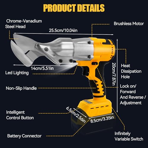 Cordless Sheet Metal Shear Brushless Fit for Dewalt 20V Battery, Cordless Electric Scissors with 360° Rotating Head Max 2mm Shear Thickness for Cutting Steel Iron (No Battery)