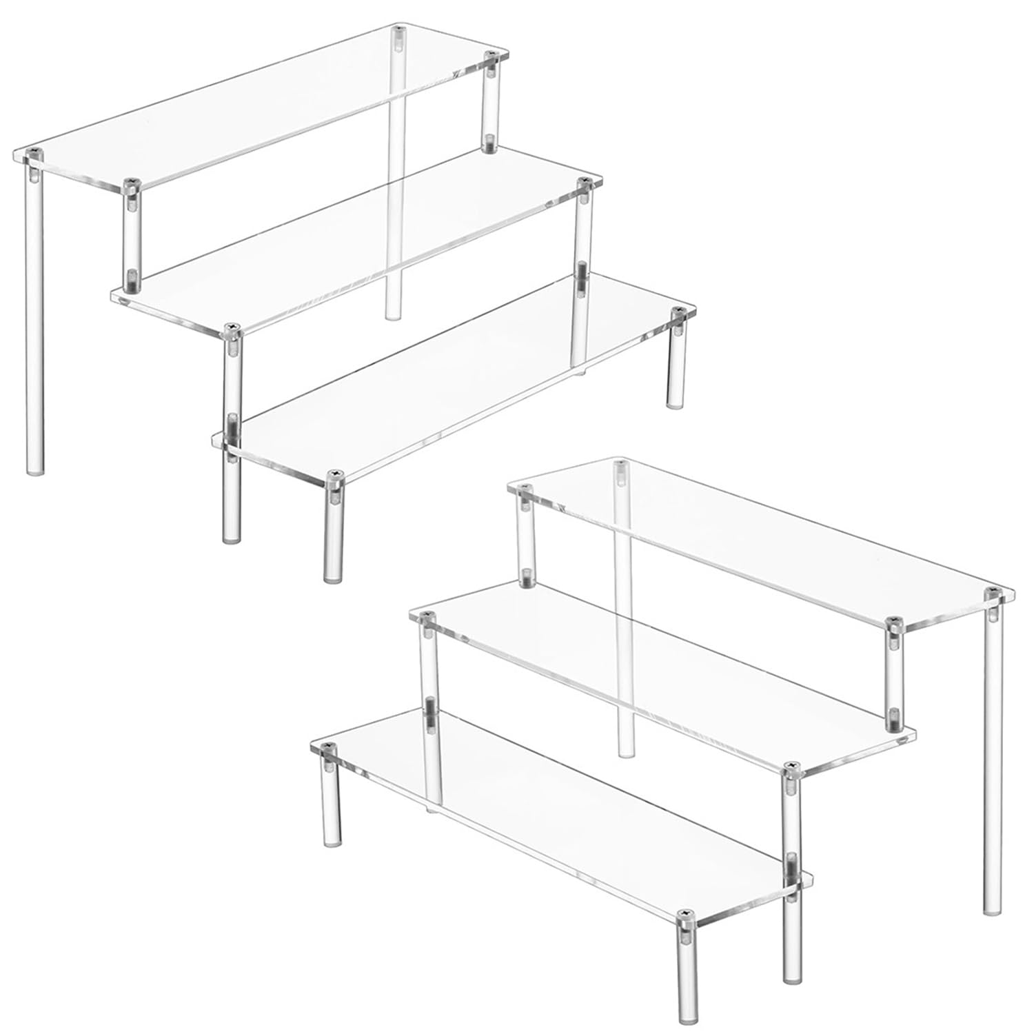 LOSYHU 2 Pack 3 Tier Acrylic Display Riser, 30x20x15cm Clear Display Stand Organiser 3 Step Acrylic Retail Riser Shelves Perfume Stand Organiser for POP Figures Toys Perfume Desserts Cupcake Jewelry — image 1