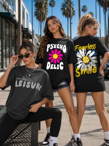 Image of London Hills Oversized Tshirt for Woman | t Shirt for Woman Oversized Fit Printed Round Neck | Tops for Woman's | Women t Shirt Loose Fit Drop Shoulder | t Shirts for Women | Western Tops