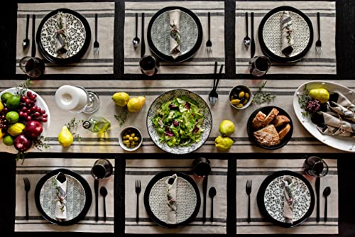 Solino Home Linen Table Runner 14 X 90 Inch Long – 100% Pure Linen Spring, Easter, Summer Table Runner Black And Natural – French Stripe, Machine Washable And Handcrafted From European Flax #TOP3