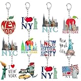Jaskgom New York American Patriotic Souvenirs Gifts Set, 12Pcs New York Acrylic Keychain, NYC Souvenir Keychain Collection Includes Statue Of Liberty, Empire State, Broadway, Metro, Taxi, Big Apple