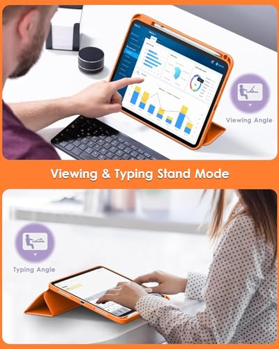Image of Printme Compatible with iPad (A16) 11th Generation Case 11 Inch 2025, for iPad 10th Generation Case 10.9 Inch 2022 with Pencil Holder, Slim Trifold Stand Protective Cover with Soft TPU Back (Orange)