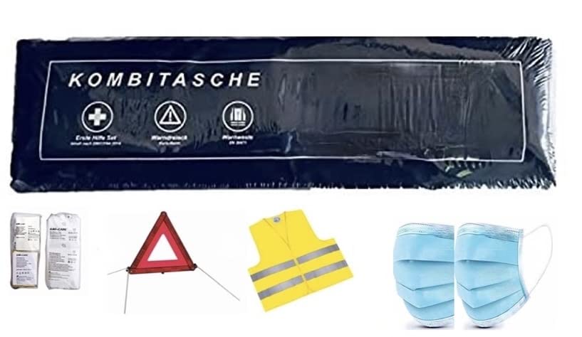 Kit Emergenza Auto 4 In 1 - Con Gilet Alta Visibilit&agrave;, Primo Soccorso, Triangolo E Luce - Norme UE
