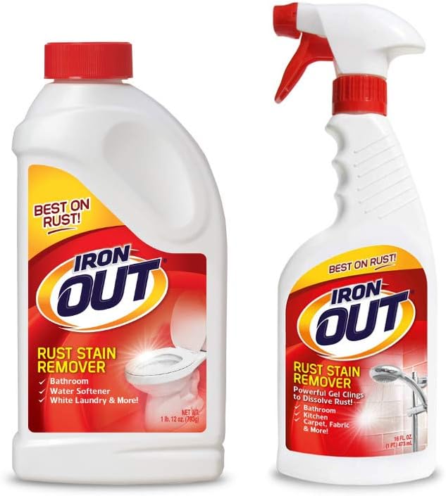 Iron Out Rust Stain Remover Powder, 1 lb 12 oz, and Powerful Gel Spray, 16 fl oz