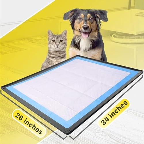 Image of TidyFriend Puppy Pad Holder Tray Fits for 28 inch x 34 inch Pee Pads with Corner Lock Holes, Raised Edges, Non-Spill, Easy to Clean Silicone Puppy Potty Tray Holder, for Indoor Floor Protection (Grey)