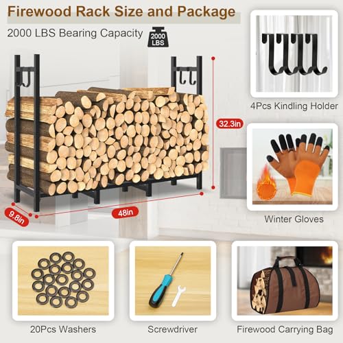 Lifeisluck 4Ft Outdoor Firewood Rack, Wood Storage With 600D Waterproof Oxford Cover Heavy Duty 8 Legs Firewood Log Holder Indoor With Log Carrier thumb #1