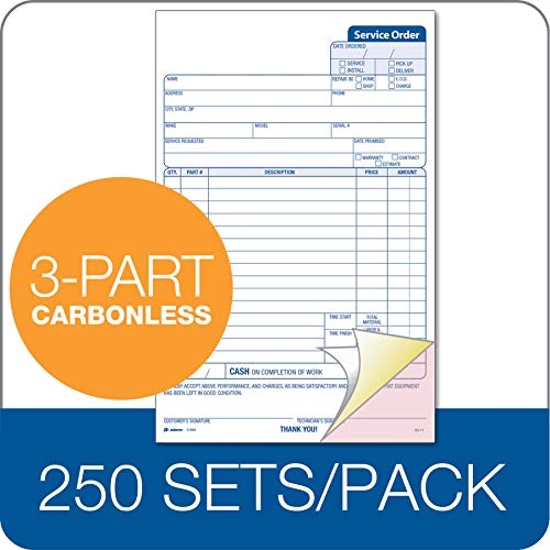 Adams Service Order Form, 3 Part, Carbonless, 5 2/3"X9" Inches, 250 Sets Per Pack (3-584) #TOP2