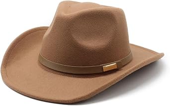 LIDHAY Women Men Classic Felt Wide Brim Western Cowboy Cowgirl Hat with Belt Buckle
