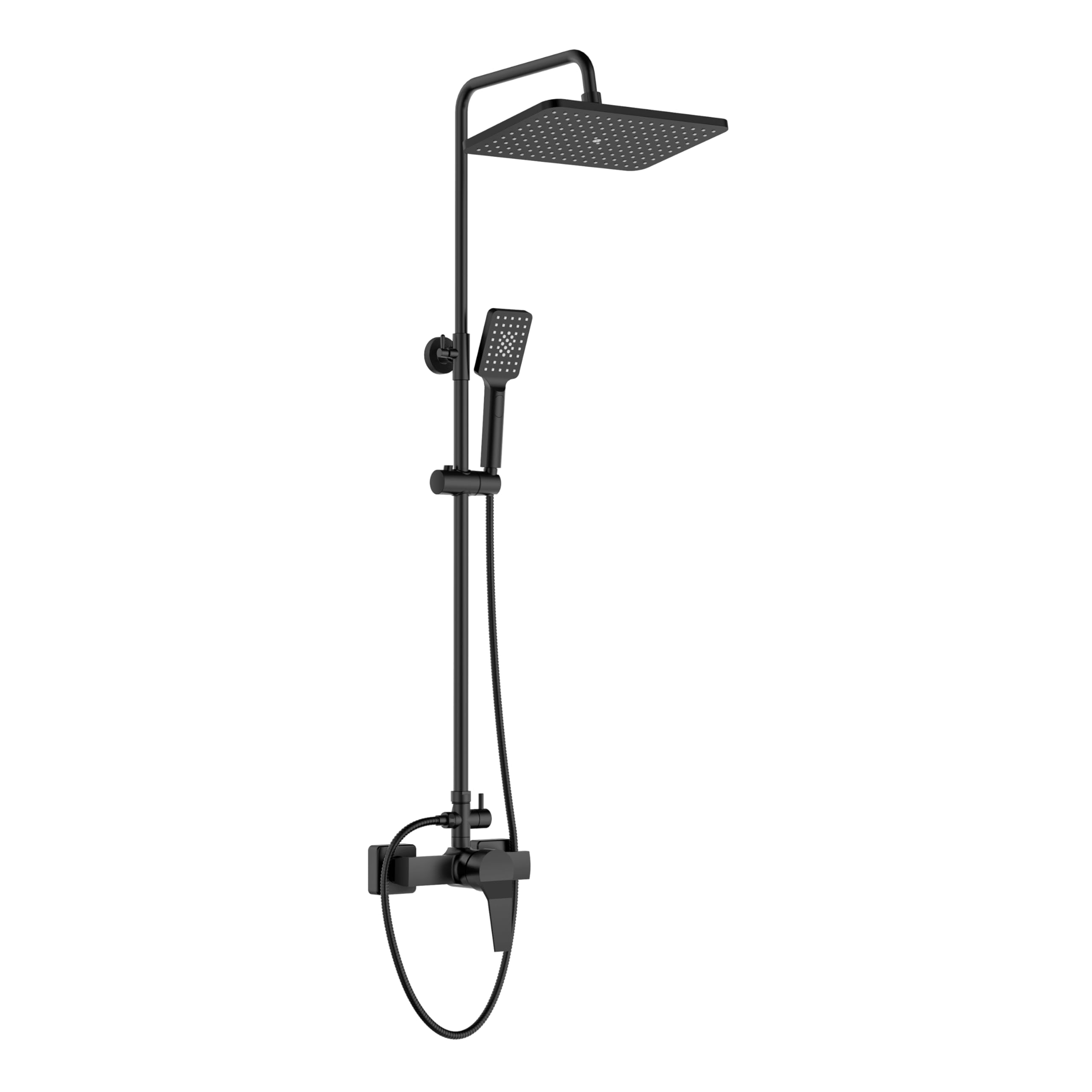 KOMIRO Duschsystem Schwarz, Duscharmatur Komplettset, Duschset mit Armatur, Regendusche Schwarz, Regendusche Duschkopf und Handbrause, Dusche Komplett für Badzimmer, Quadrat