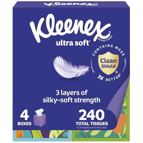 Kleenex Ultra Soft Facial Tissues, 4 Cube Boxes, 60 Tissues per B...