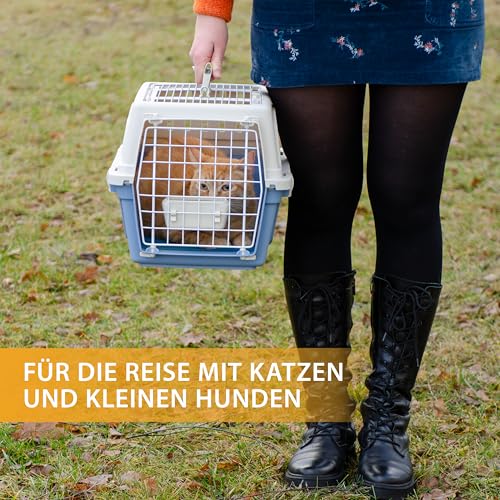 Ferplast Katzentransportbox, kleine mittelgroße Hundetransportbox, Hunde und Katzen bis 15 kg, mit Kissen und Napf, Lüftungsschlitze, 40x60xH38 cm, Transportbehälter Atlas 30 Open