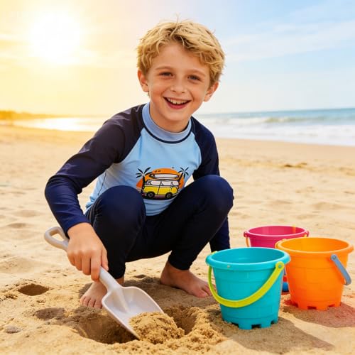 Image of TFJH E Boys Long Sleeve Rash Guard 2 Piece Swim Set UPF 50+ Age 3-14 | Soft Breathable, UV 50+, quick dry. Bright colorful prints kids love. Perfect for pool, beach, summer. active play.