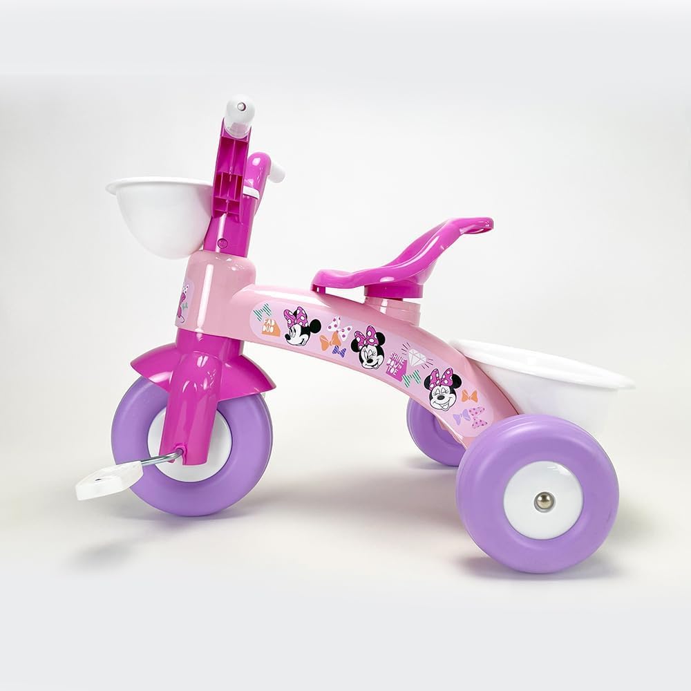 Triciclo primipassi Minnie Disney bici a tre ruote per bambini da 1 a 3 anni triciclo con pedali e cestino portagiochi