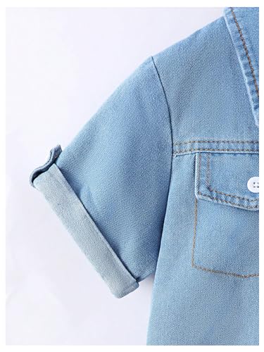 Image of BEAUDRM Boy's 2 Piece Summer Outfits Short Sleeve Collar Button Down Denim Shirt Tops and Shorts Set