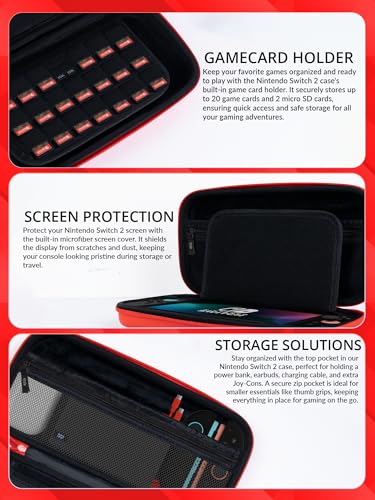 Image of Orzly Case Compatible with Nintendo Switch 2 - Protective Travel Carry Case with Screen Padding, Game Card & microSD Slots, Zipped & Open Pockets for Accessories - 7.9 inch Gift Boxed