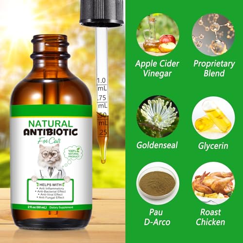 Antibiotics for Cats, 60ml Cat Antibiotics for infections, Cat Multivitamin, Supports Allergy Relief, Roast Chicken Flavor