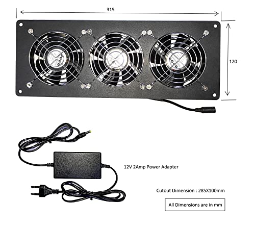 Image of 4 DOT FOURDOT COOLINGS Fan System 12 Inch With Power Adaptor, For Home Theater Av Cabinets Triple 4 Inch 92Mm Fan Model 392, Panels, Server