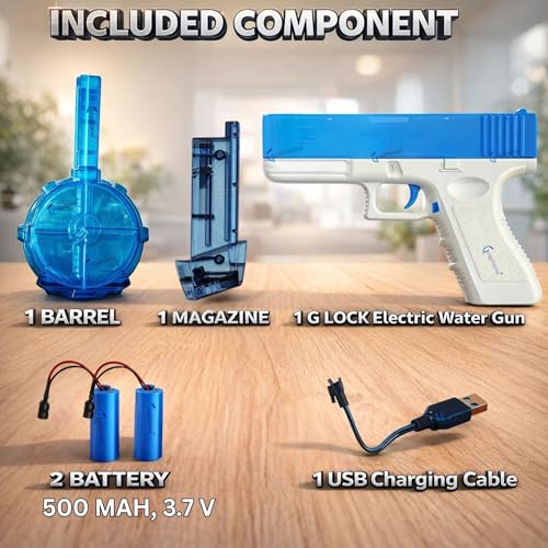 Image of GRAPHENE Holi Pichkari Glock Automatic Electric Water Gun Toy for Kids High Pressure Rechargeable Battery G Lock Pichkari Holi Toy Rapid Fire Squirt Long-Range Powerful Play Water Blaster 4+ Boy Girl