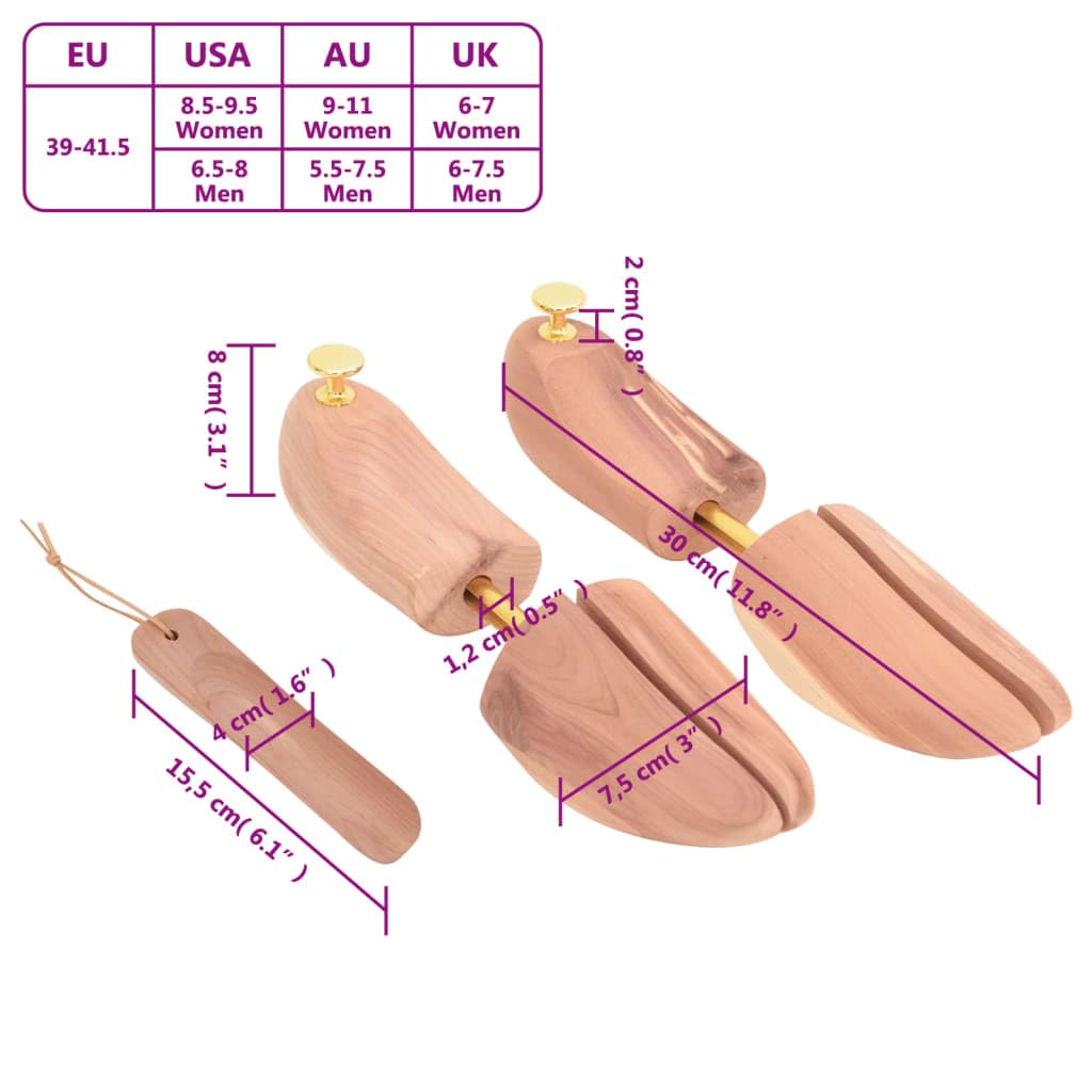 Horma de zapatos con calzador, UE 42-43,5, madera maciza de cedro, ajustable para dilatadores de zapatos, ancho y cuidado de la forma en botas y zapatillas