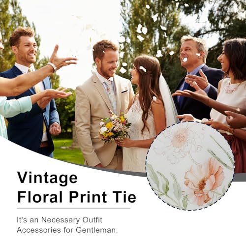 Image of Luckyvestir Mens Ties, Sage /Dusty Blue /Pink Floral Ties for Men, 2.76 inch Cotton Flower Necktie for Wedding /Groomsmen /Party