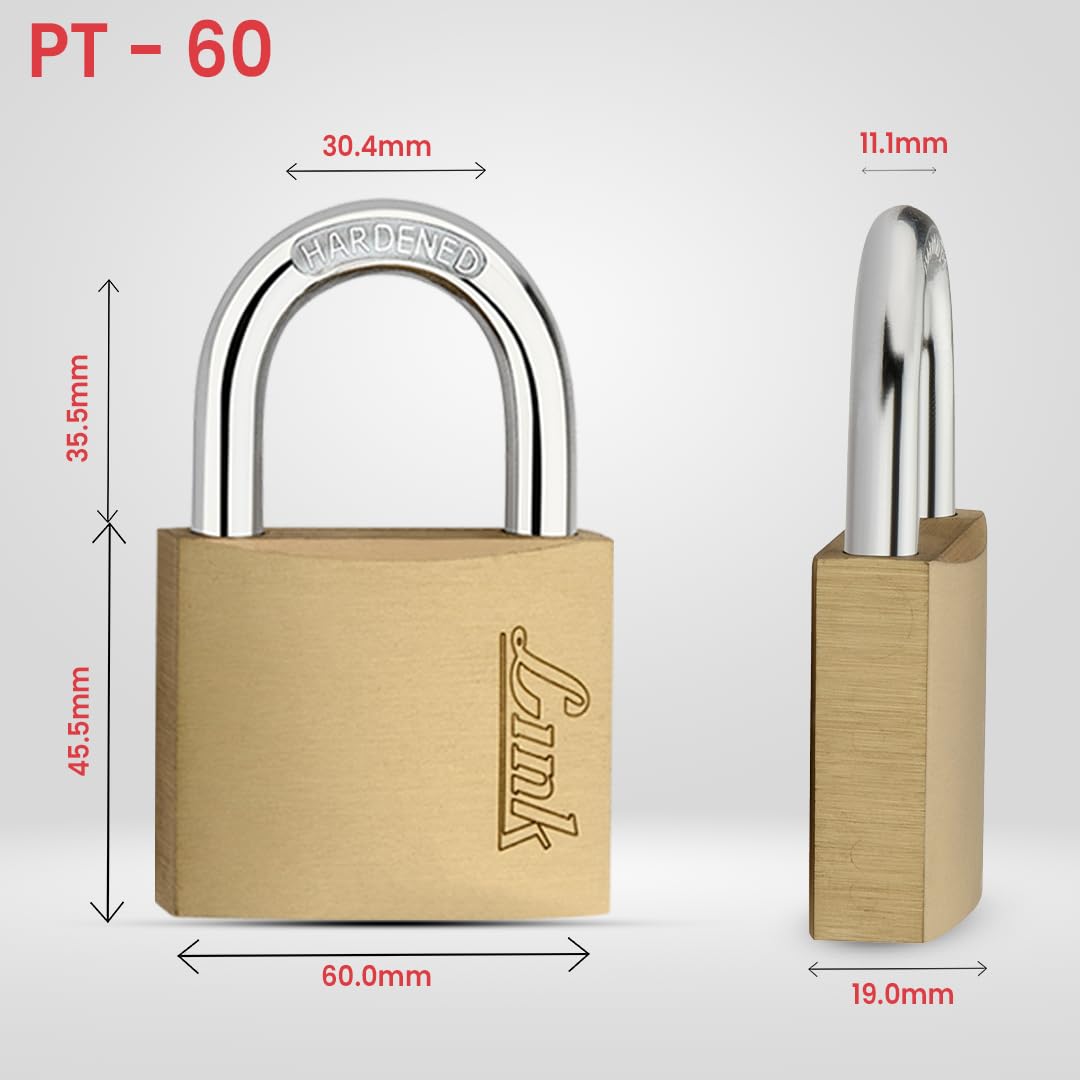 Link PT 60mm New BrassPadlock with Hardened Shackle and 3 Brass Key | 15 Years Warranty — Amazon image 6