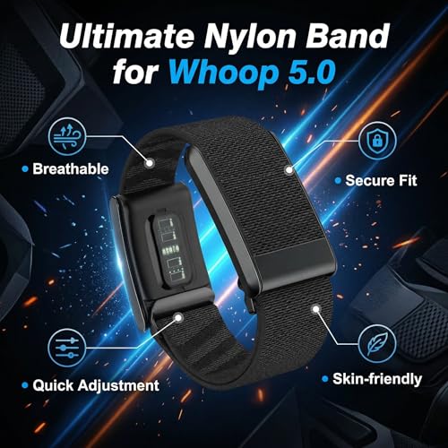 Image of Nylon Sport Band Compatible with Whoop 5.0 Bands One /Peak Breathable Nylon Adjustable Replacement bands for Whoop Band 5.0 - Not Compatible with Gen 4 Black