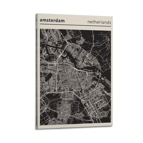 Art mural moderne sur toile Amsterdam monochrome foncé CMHONLY, cadre de décoration esthétique