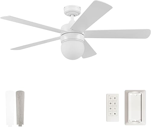 Prominence Home Ardrey Kell, ventilador de techo LED moderno de 52 pulgadas para interiores con luz, control remoto, opciones de montaje duales, 5