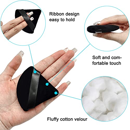 12 Pieces Black Cosmetic Powder Puff,2.76 Inch Portable Soft Sponge Setting Face Puffs,Triangle Velvet Powder Puff With Ribbon Band Handle For Loose Powder Body Powder Makeup Tool #TOP3