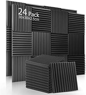 Zestaw 24 paneli z Pianka akustyczna, antyhałasowe panele z pianki o wysokiej gęstości izolacji akustycznej, dla podcastów, studiów nagraniowych, biur 30 x 30 x 2,5 cm