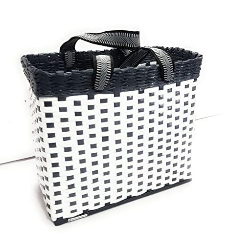 Image of Paperus, Medium, White & Grey, Lunch Bag, Picnic Basket, Carry Bag, Tiffin Basket for Office, Rectangular, Eco-Friendly, Handmade, of Paper Ropes, in Inch 11 H, 12 L, 6 Wide Base