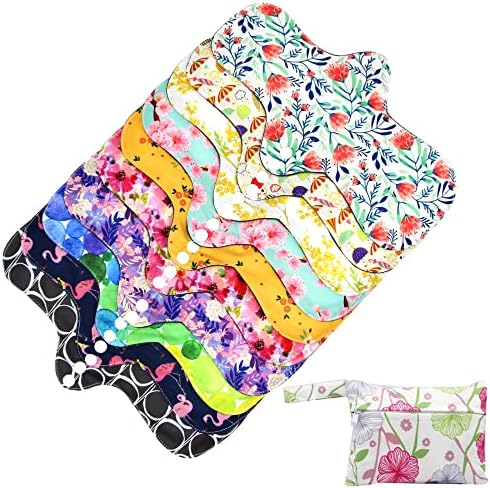 Asenappy Reusable Menstrual Pads - Bamboo Charcoal Menstrual Cloth Pads | Heavy Incontinence Pads | Reusable Sanitary Pads - Pack of 5, 1 Cloth Mini Wet Bag