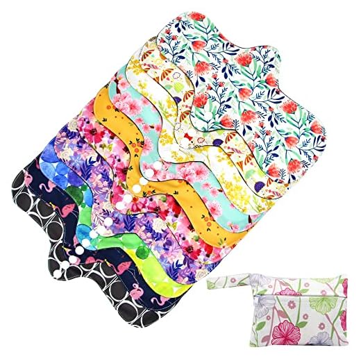 Asenappy Reusable Menstrual Pads - Bamboo Charcoal Menstrual Cloth Pads | Heavy Incontinence Pads | Reusable Sanitary Pads - Pack of 5, 1 Cloth Mini Wet Bag
