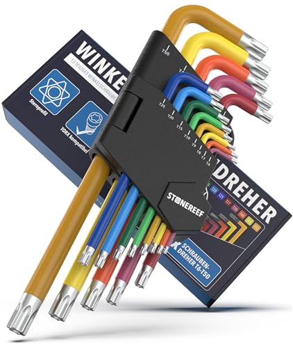 Winkelschraubendreher Set 13tlg. [T6-T50mm] Sechsrundschlüssel kompatibel mit Torx-Schrauben Multicolour, Handwerker Innensechsrundschlüssel, Drehmomentschlüssel, Winkelschraubenausdreher