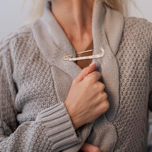 Image of Yolev 4 Pcs Rhinestone Safety Pins for Women: Decorative Brooch Pins, Sweater Shawl Clips, Shiny Silver & Gold, Modern Style